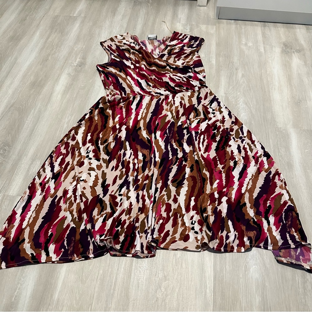 Maggy L Pink Brown Animal Print Faux Wrap Stretch Dress Sz 14P